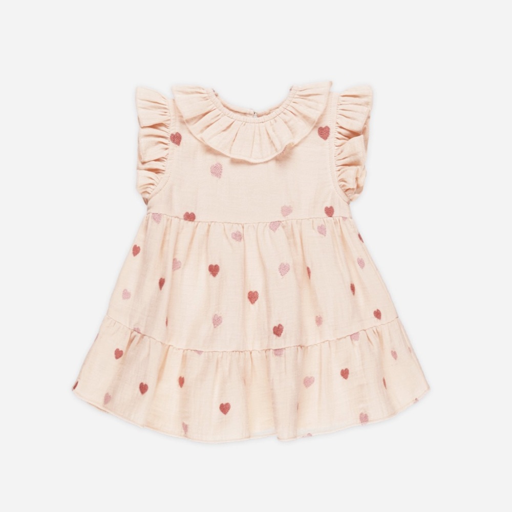 Quincy Mae Cream and Pink heart Charlotte dress embroidery NWOT 6-12 months